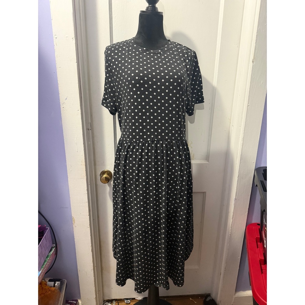 SHEIN Black Polka Dot Short Sleeve Empire Waist Midi Dress 2X Plus Size